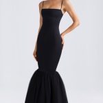 Tulle Hem Fishtail Gown in Black - Image 4