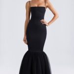Tulle Hem Fishtail Gown in Black - Image 5