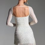 Embellished Draped Cowl-Neck Mini Dress in White - Image 2