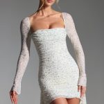 Embellished Draped Cowl-Neck Mini Dress in White - Image 7