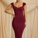 Slinky Jersey Bow-Detail Midaxi Dress in Wine Red - Image 2