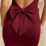 Slinky Jersey Bow-Detail Midaxi Dress in Wine Red - Image 4