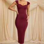 Slinky Jersey Bow-Detail Midaxi Dress in Wine Red - Image 8