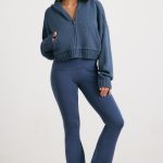 Cropped Zip Up Chunky Knit Hoodie in Washed Navy - Image 5