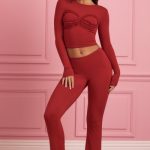 Lace-Trim Appliqu?? Pyjama Trousers in Ruby Red - Image 2