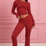 Lace-Trim Appliqu?? Pyjama Trousers in Ruby Red - Image 5