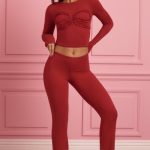 Lace-Trim Appliqu?? Pyjama Trousers in Ruby Red - Image 6