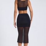 Sheer Panelled Draped Midaxi Skirt in Black - Image 2