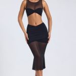 Sheer Panelled Draped Midaxi Skirt in Black - Image 4
