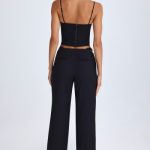 Belted Cut-Out Wide-Leg Trousers in Black - Image 3