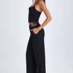 Belted Cut-Out Wide-Leg Trousers in Black - Image 4
