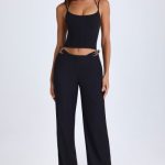 Belted Cut-Out Wide-Leg Trousers in Black - Image 5