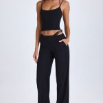 Belted Cut-Out Wide-Leg Trousers in Black - Image 6