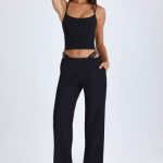 Belted Cut-Out Wide-Leg Trousers in Black - Image 7
