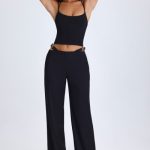 Belted Cut-Out Wide-Leg Trousers in Black - Image 8