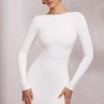 Long Sleeve Backless Mini Dress in White - Image 4