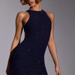 Embellished A-Line Mini Dress in Royal Indigo