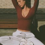 Ribbed Modal Ruched V-Neck Top in Burgundy