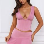 Mid-Rise Godet A-Line Mini Skirt in Mauve - Image 6