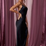 Cowl Neck High Slit Maxi Dress in Black - Image 3