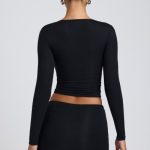 Modal Ruched Long-Sleeve Top in Black - Image 2