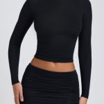 Modal Ruched Long-Sleeve Top in Black - Image 4