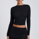 Modal Ruched Long-Sleeve Top in Black - Image 5