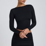 Modal Ruched Long-Sleeve Top in Black - Image 6