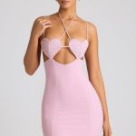 Embellished Heart Cup Detail Mini Dress in Soft Pink