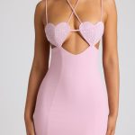 Embellished Heart Cup Detail Mini Dress in Soft Pink - Image 4