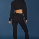 Petite Cable-Knit Flared Trousers in Black - Image 2
