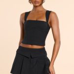 Brushed Twill Mid Rise Pleated Micro Mini Skirt in Black - Image 7