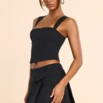 Brushed Twill Mid Rise Pleated Micro Mini Skirt in Black - Image 8