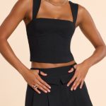 Brushed Twill Mid Rise Pleated Micro Mini Skirt in Black - Image 9