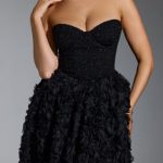 Embellished Floral-Appliqu?? Corset Gown in Black - Image 4
