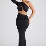 Single Sleeve Cut Out Evening Gown in Black - Image 6