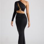 Single Sleeve Cut Out Evening Gown in Black - Image 8