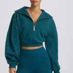 Quarter-Zip Cropped Sweatshirt in Teal