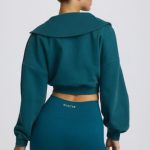Quarter-Zip Cropped Sweatshirt in Teal - Image 2