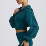 Quarter-Zip Cropped Sweatshirt in Teal - Image 3