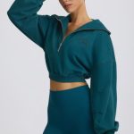 Quarter-Zip Cropped Sweatshirt in Teal - Image 5