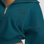 Quarter-Zip Cropped Sweatshirt in Teal - Image 6