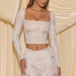 Embellished Mid-Rise A-Line Mini Skirt in Ivory - Image 7