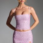 Embellished Mid-Rise Micro Mini Skirt in Peony Pink - Image 6