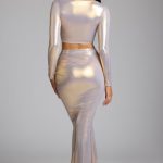 Mid Rise Metallic Jersey Gown Skirt in Light Gold - Image 2