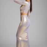 Mid Rise Metallic Jersey Gown Skirt in Light Gold - Image 3