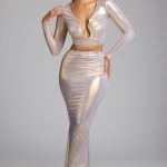 Mid Rise Metallic Jersey Gown Skirt in Light Gold - Image 5