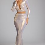 Mid Rise Metallic Jersey Gown Skirt in Light Gold - Image 6