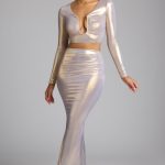 Mid Rise Metallic Jersey Gown Skirt in Light Gold - Image 7