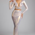 Mid Rise Metallic Jersey Gown Skirt in Light Gold - Image 8
